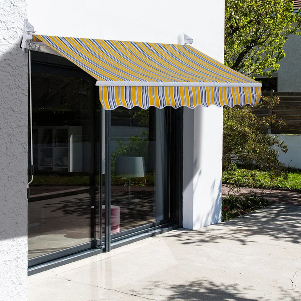96'' W x 2'' D Fabric Yellow/Blue Cover Retractable Patio Awning